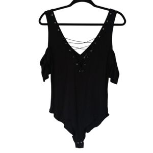 Forever 21 NWOT Black Cold Shoulder Lace-Up Sexy Bodysuit 2016 Size 0X